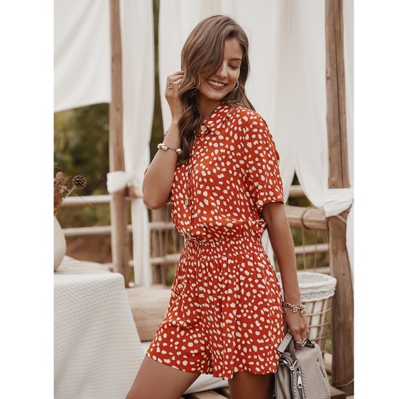 Spotted Print Button Front Boho Romper - Picture 2 of 9